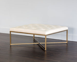 Sunpan ENDALL Ottoman - Luxurious Top-Grain Leather with Antique Brass Base for Elegant Living Spaces Cream 104089