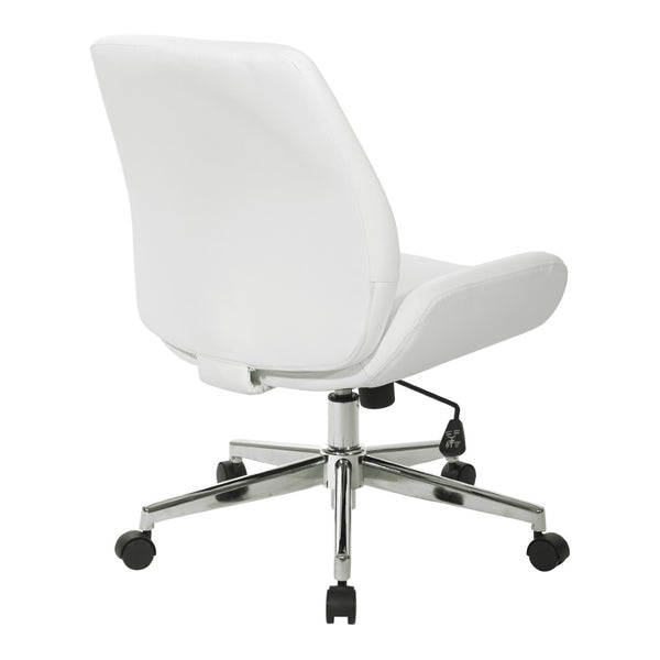 OSP Home Furnishings Faux Leather Swivel Office Chair with Lumbar Support and Polished Chrome Base White FL61903C-U11