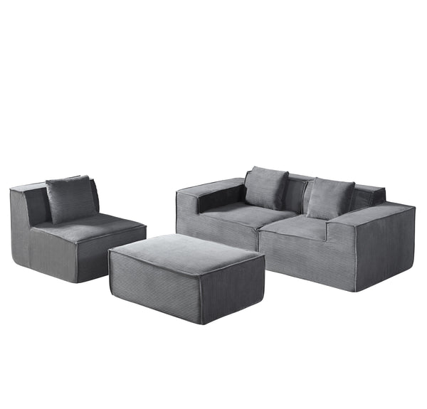 English Elm CozyForm Corduroy Convertible Sectional Sofa with Ottoman and Pillows, Modular L‑Shape Sleeper Comfort Dark Gray B2735S00033