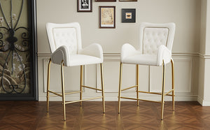 English Elm Christopher Knight Home® - 28.75inch Velvet Counter Height Stool Set of 2 with Tufted Back, Gold Frame & Foam Comfort, 265lb White N762P199823K