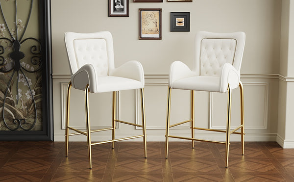 English Elm Christopher Knight Home® - 28.75inch Velvet Counter Height Stool Set of 2 with Tufted Back, Gold Frame & Foam Comfort, 265lb White N762P199823K