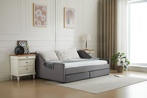 English Elm Daybed Velvet Upholstered with 2 Drawers & Wood Slat Support, Gray Full Sofa Bed with Storage W2725S00004