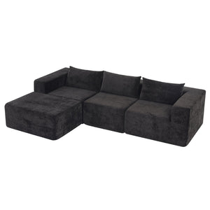 English Elm Christopher Knight Home® - 107" Compressed Sectional Sofas - Luxurious Modular Black Corduroy For Stylish, Cozy Living Spaces N771P346765H_N771P346766H