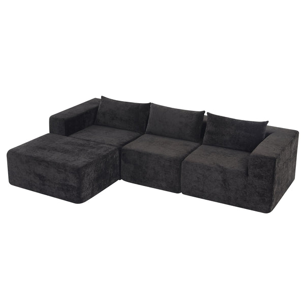 English Elm Christopher Knight Home® - 107" Compressed Sectional Sofas - Luxurious Modular Black Corduroy For Stylish, Cozy Living Spaces N771P346765H_N771P346766H