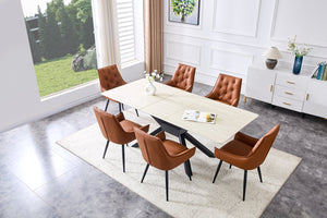 English Elm Modern Extendable Sintered Stone Dining Table with Auto-Lift, Scratchproof Waterproof Top & Black Metal Base W3493S00005