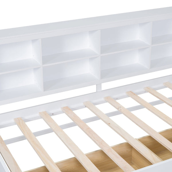 English Elm Wooden Twin Daybed with Storage Drawers Usb Charging Shelf and Pine Frame White N733S347768K