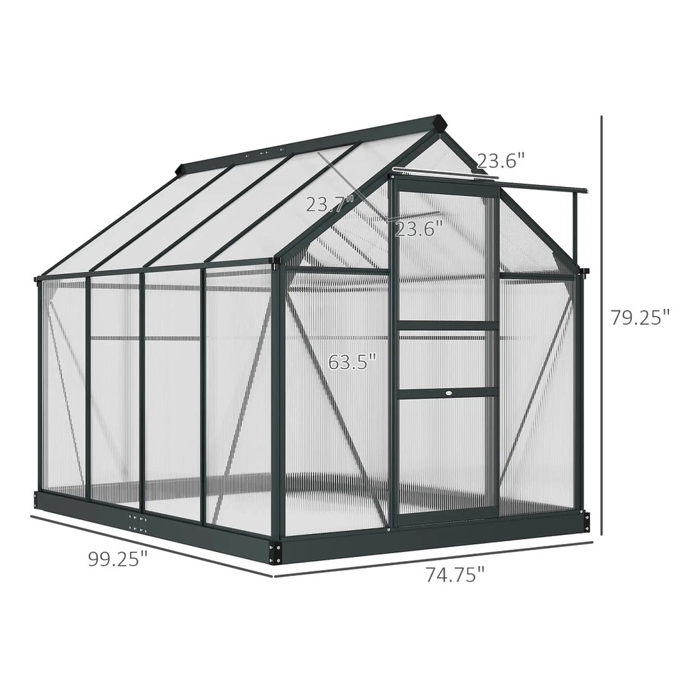 English Elm 6.2'x8.3'x6.6' Walk-in Aluminum Polycarbonate Greenhouse with Vent and Rain Gutters T3971S00062