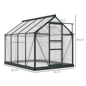 English Elm 6.2'x8.3'x6.6' Walk-in Aluminum Polycarbonate Greenhouse with Vent and Rain Gutters T3971S00062