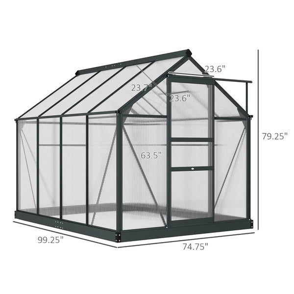 English Elm 6.2'x8.3'x6.6' Walk-in Aluminum Polycarbonate Greenhouse with Vent and Rain Gutters T3971S00062