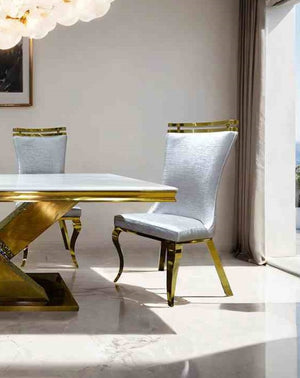 English Elm Silver 2pc Side Chair Set with Gold Legs, Tiger Print Upholstered Seats, Modern Dining Comfort 26"W B2741S00726