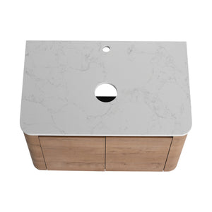 English Elm 30'' Wall-Mounted Bathroom Vanity With Elegant Ceramic Art Sink, Soft-Close Doors & Space-Saving Design W999S00390