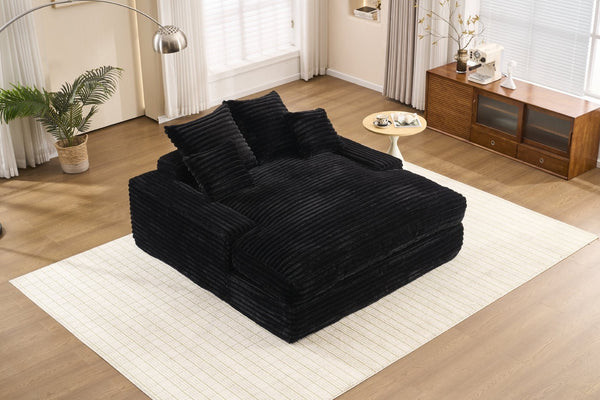 English Elm 028dr-oversized Corduroy Chaise Lounge Sleeper Chair Xxl Seat for Studio Living Black W527S00007