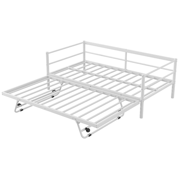 English Elm Twin Metal Daybed with LED Lighting and Adjustable Pop-Up Trundle, Industrial Steel Frame, Heavy-Duty Support White N750P244915K