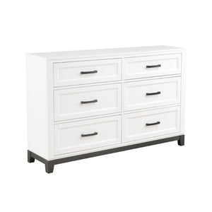 English Elm White Six Drawer Dresser with Picture Frame Fronts and Metallic Accents for Bedroom B011P270965