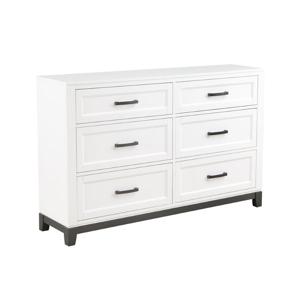 English Elm White Six Drawer Dresser with Picture Frame Fronts and Metallic Accents for Bedroom B011P270965