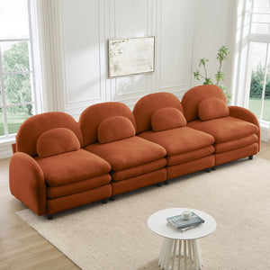 English Elm Teddy Fleece Modular Cloud Sofa Four Seat Curved Sculptural Design for Modern Living Rooms Orange W5656S00101