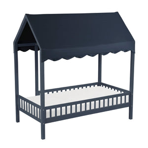 English Elm Navy Solid Wood Twin Canopy Bed Scalloped Fabric Cover Cottage Style Kids Bedroom B011P462897