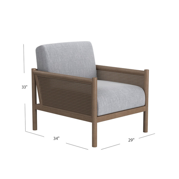 Basset Mirror Hedges Coastal Boho Accent Chair - Solid Wood Frame, Cane Detailing & Baltic Blue Stain-resistant Fabric Blue Solid Wood,Cane,Foam,100% Polyester Fabric 9301-lr-805