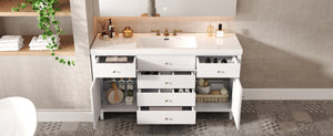 English Elm Christopher Knight Home® - 60" Modern Bathroom Vanity with Durable SMC Sink, Rattan Doors, Soft-Close Drawers, Pine Legs White N817P296130W
