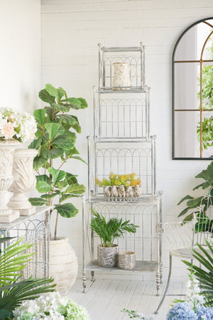English Elm 25.5x17x80.5" Iron Etagere Three Tier Antique Shelf Twisted Rope Detail Tall Storage W2078P452902