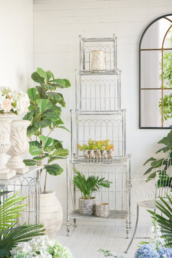 English Elm 25.5x17x80.5" Iron Etagere Three Tier Antique Shelf Twisted Rope Detail Tall Storage W2078P452902