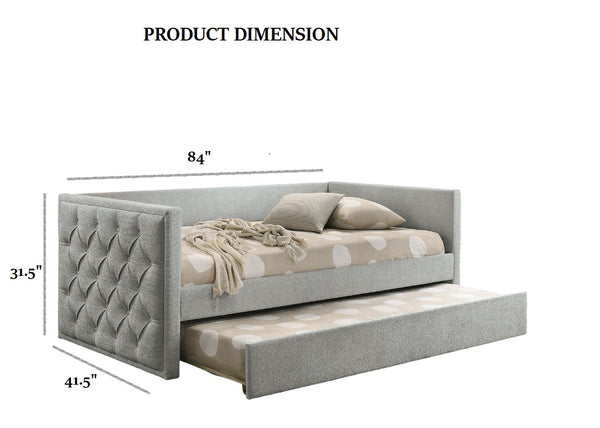English Elm Transitional Twin Daybed with Diamond Tufted Back and Wood Trim, Versatile Seating & Sleeping Solution Gray 44 L x 39 W x 9 H B2741S00665