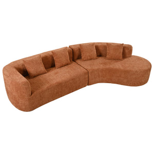 English Elm U_Style Curved Modular 132" Chenille Sectional Sofa with Plush Spring Cushions for Cozy Living Orange WY000456AAO