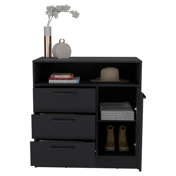 English Elm Omaha Dresser Compact Multi-Storage Unit with 3 Spacious Drawers, Cabinet & Modern Pull Handles Black 38 L x 25 W x 4 H B200S00382