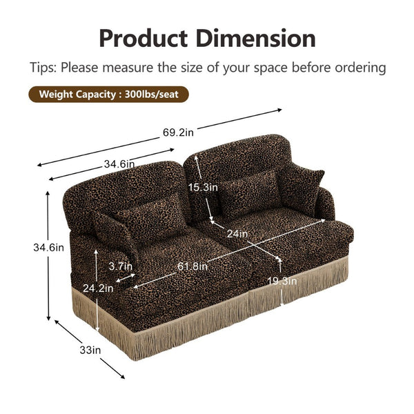 English Elm Comfy Chenille Leopard Print Loveseat with Tassel Trim Modular Sectional for Living Room Brown W5656S00010