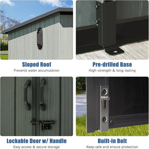 English Elm 6x9ft Outdoor Resin Storage Shed Lockable Vented Skylight Backyard Garden Tool W1859S00174