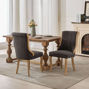English Elm Snow Velvet dining chair with mid-century curved wood trim, plush foam support, sturdy solid wood craftsmanship and sculpted legs for elegant dining and lounge seating Gray W1143P332692