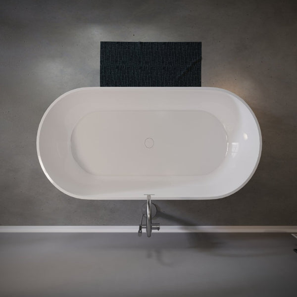 English Elm 59" Stone Resin Freestanding Soaking Tub Spa Grade Oval Design for Modern Baths Glossy White W1920P410060