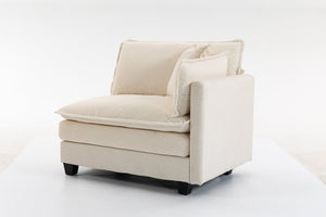 English Elm Modern Chenille Sectional Sofa with Chaise Lounge Solid Wood Frame Living Room Seating Antique White W2530P463105