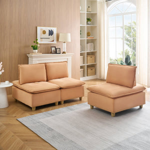 English Elm 88-inch minimalist modern three-seater velvet sofa with movable seats, solid wood frame, 500lb capacity Light Brown W1658S00126