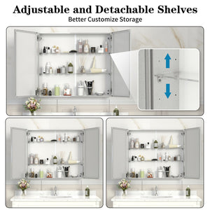 English Elm 32'' Aluminum Medicine Cabinet Wall Mount Bathroom Mirror with Adjustable Shelves Silver W708P379207