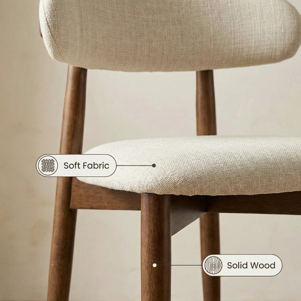 English Elm Wooden Upholstered Dining Chairs Set of 2 Linen Fabric Curved Back Farmhouse Style Beige W3204P456998