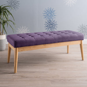 English Elm Christopher Knight Home® - Ottoman Saxon Bench in Purple — Mid-Century Tufted Fabric Seat, Solid Birch Legs, Plush 43.5" x17" N757P248081P