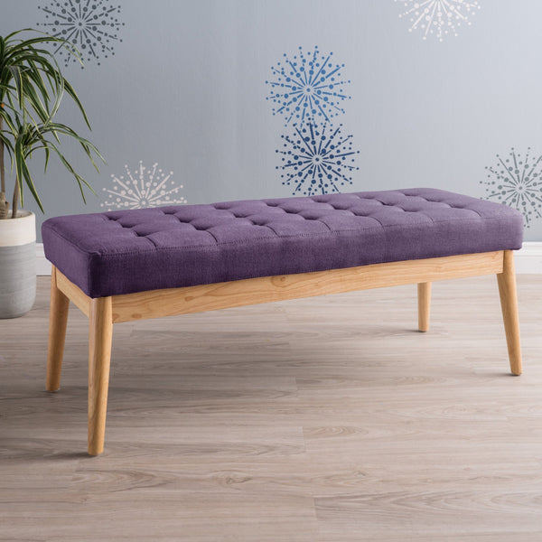 English Elm Christopher Knight Home® - Ottoman Saxon Bench in Purple — Mid-Century Tufted Fabric Seat, Solid Birch Legs, Plush 43.5" x17" N757P248081P