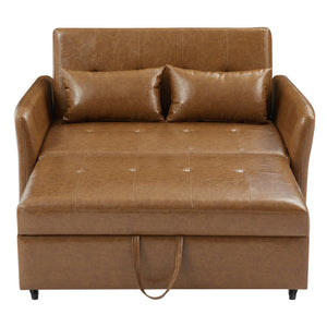 English Elm Orisfur. Convertible Sleeper Bed Loveseat with 3 USB Ports, PU Leather, Compact Design for Small Spaces Brown N719S001700D
