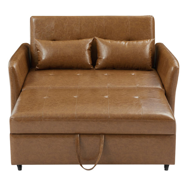 English Elm Orisfur. Convertible Sleeper Bed Loveseat with 3 USB Ports, PU Leather, Compact Design for Small Spaces Brown N719S001700D