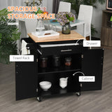 English Elm Homcom Kitchen Island Cart Rolling Trolley Cart With Drawer, Storage Cabinet & Towel Rack, Black