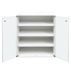 English Elm Shoe Display Case with RGB LED Remote, Tempered Glass Stackable Organizer for Sneakers Showcase White W331P242611