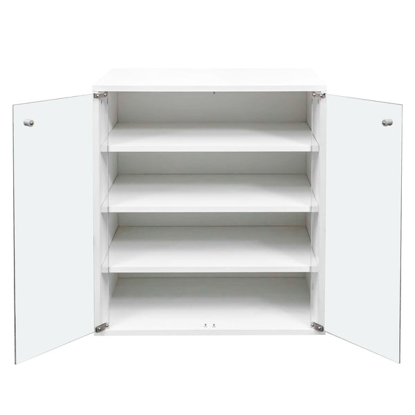 English Elm Shoe Display Case with RGB LED Remote, Tempered Glass Stackable Organizer for Sneakers Showcase White W331P242611
