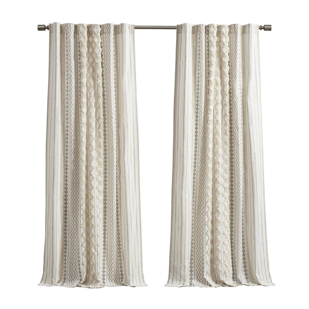 English Elm 1Pc Elegant 50X108" Cotton Curtain Panel With Tufted Chenille Stripes For Light Control & Style B035P341186