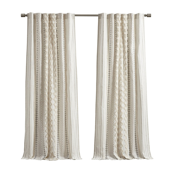 English Elm 1Pc Elegant 50X108" Cotton Curtain Panel With Tufted Chenille Stripes For Light Control & Style B035P341186