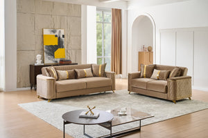 English Elm Lisa 2 Piece Sofa Set with Quilted Copper Upholstery Birch Frame and Gold Steel Legs B009S02225