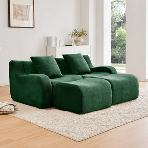 English Elm Soft Teddy Fabric Boneless Sofa with Ergonomic Curved Armrests, 32D High-Density Sponge Comfort and Anti-Slip Base Green W714S01440