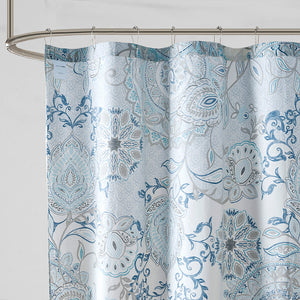 JLA Home Madison Park - Printed Cotton Shower Curtain — Soft Blue Floral & Medallion Percale, OEKO-TEX, 72"x72", Machine Washable MP70-5822