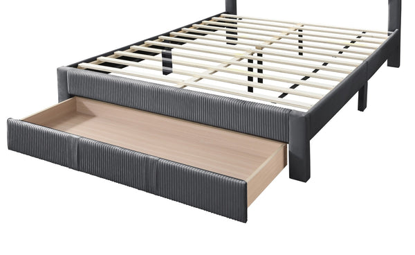 English Elm Contemporary Corduroy Upholstered Full Platform Bed with Storage Drawer Charcoal B011P418589