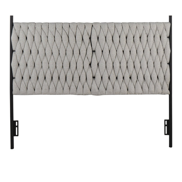 English Elm Braided Matisse Queen Headboard with Plush Braided Fabric Upholstery and Sleek Black Metal Frame, Contemporary Bedroom Statement Cream B202P223757